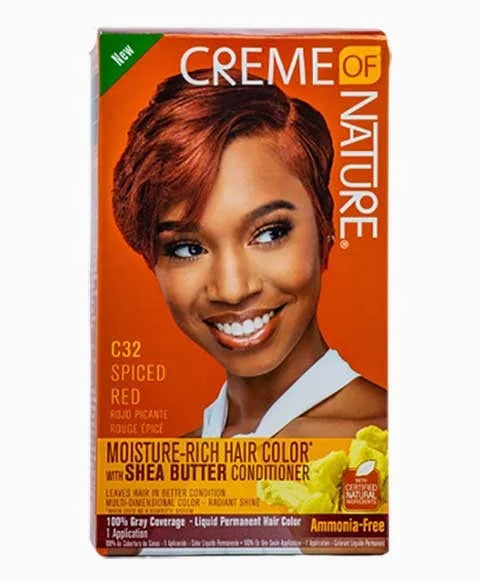 Creme of Nature Liquid Permanent Hair Colour Dye Kit With Shea Butter Conditioner - C32 Spiced Red