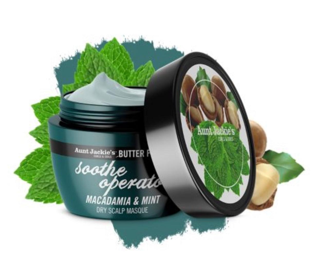 Aunt Jackie's Aunt Jackies Butter Fusions Soothe Operator Macadamia & Mint Dry Scalp Conditioning Masque 8oz Health & Beauty - Ladies On The Run Hair & Skincare Club